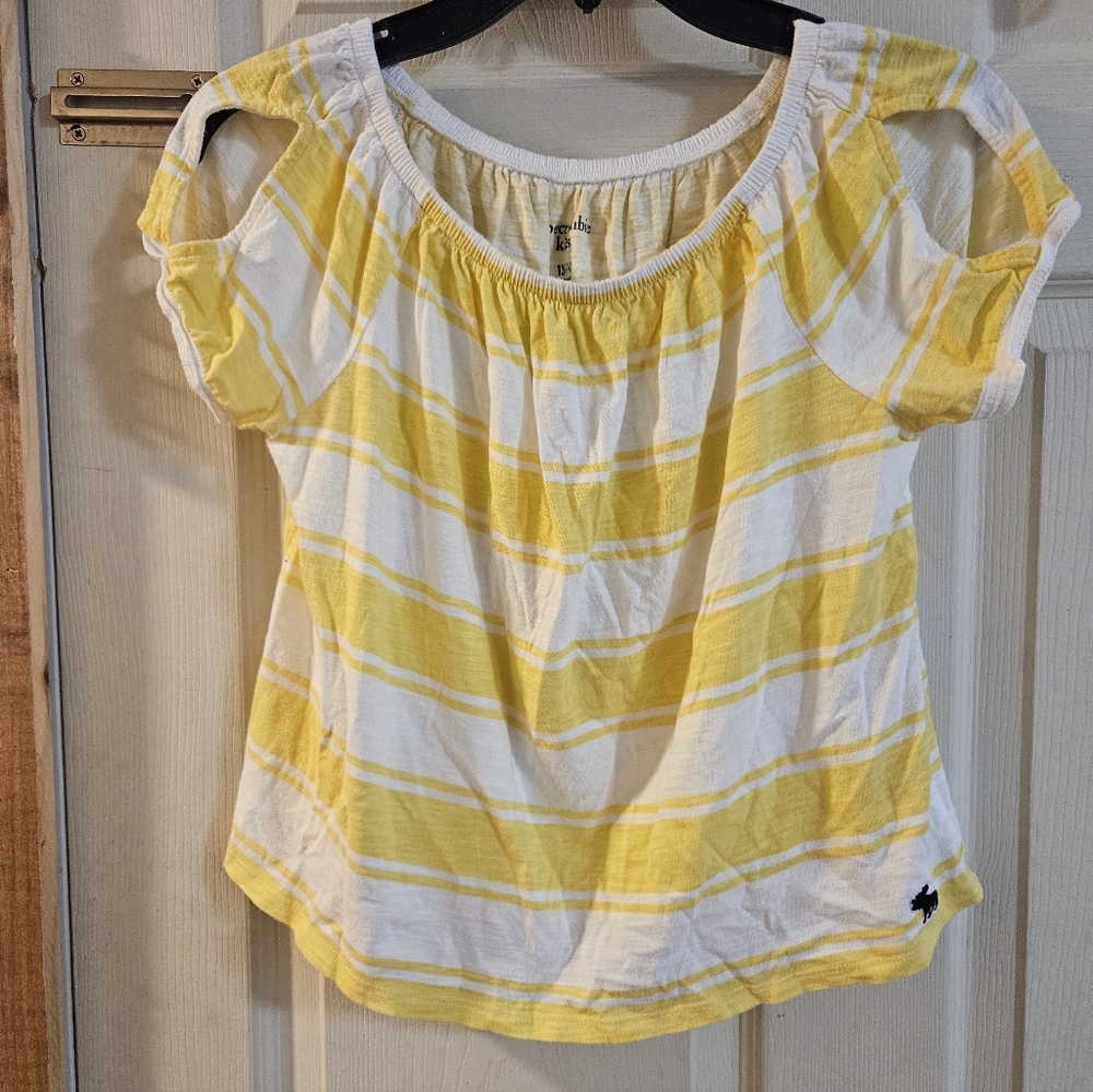ABERCROMBIE STRIPED TEE: YELLOW/WHITE: EXCELLENT CONDITION: SIZE 13/14